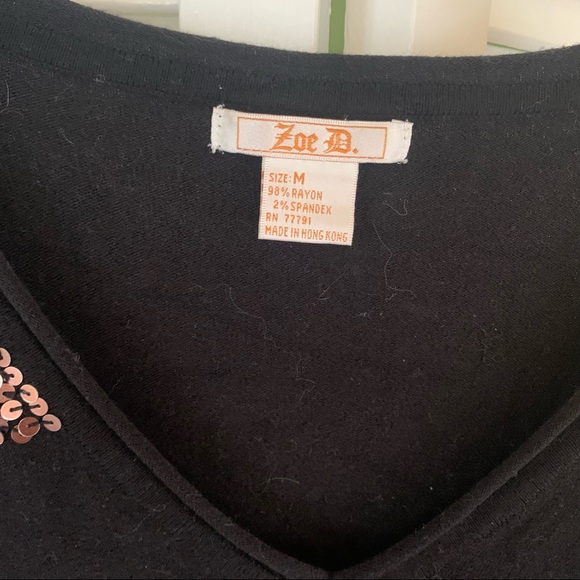 Zoe D Black V neck Sweater wt Gold Sequins M - Picture 2 of 7